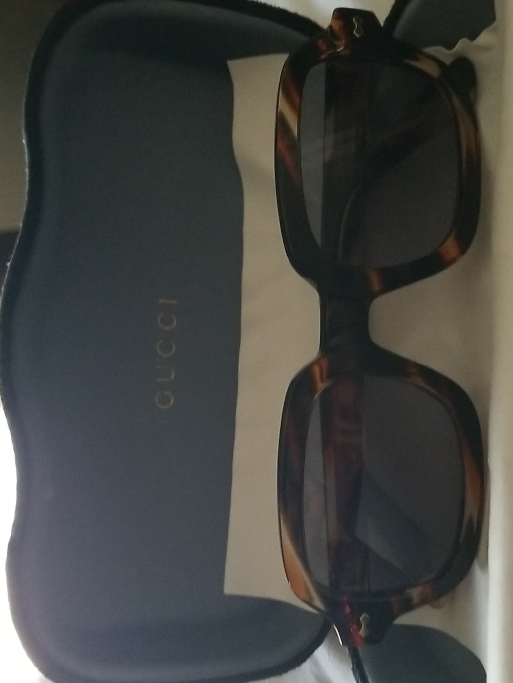 Gucci Tortoiseshell Brown and Black Rectangular Sunglasses